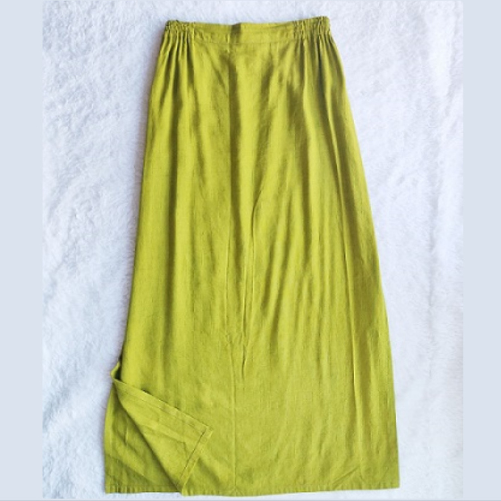 KALIYANA Vintage Lime Green Maxi Skirt